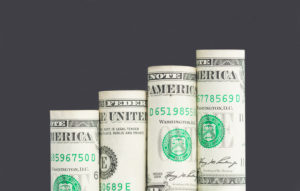 Growing bar graph from US dollar banknotes