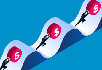 ‘Fundamental shift’ in continuation vehicle market โ Orchard co-founder Illustration of businessmen pushing coins up and down slopes