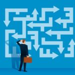 Illustration of businessperson confused about which way to go.