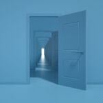 An illustration of a series of open doors