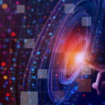 Women of Influence on AIโs impact on alternatives Finger points and interacts with a spiral of electronic data, for the Private Markets 2030 Artificial Intelligence theme