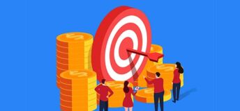 Illustration of a target with an arrow in the middle, surrounded by coins.