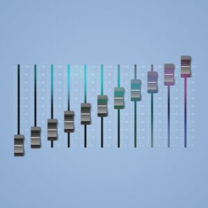 Mixer sliders for a music console on a blue background